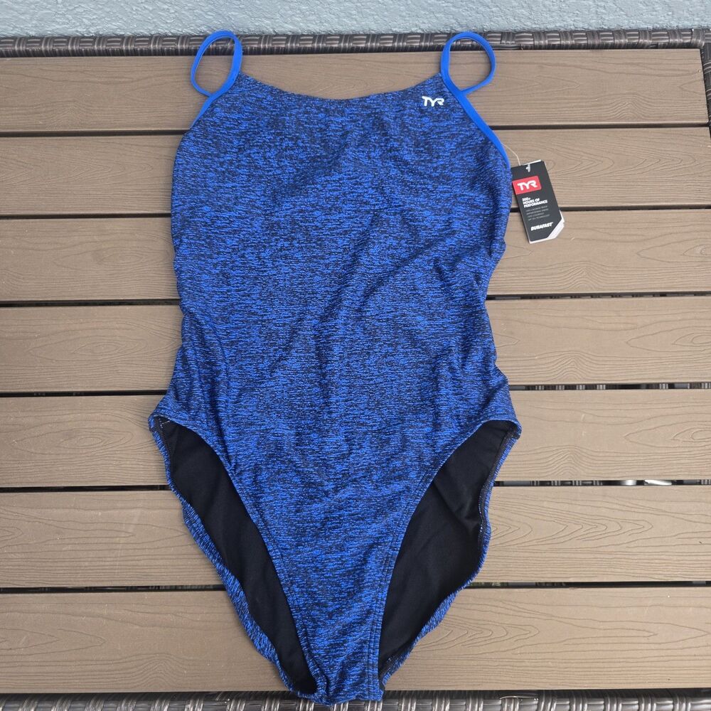 TYR Women Durafast Elite Blue Lapped Cutoutfit One Piece Women Swim Sz 40 New